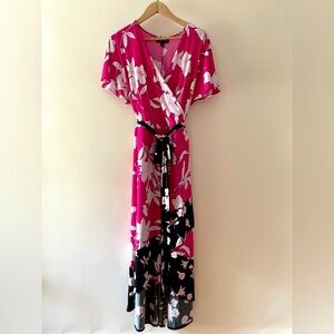 Floral Pink and Black Wrap Dress